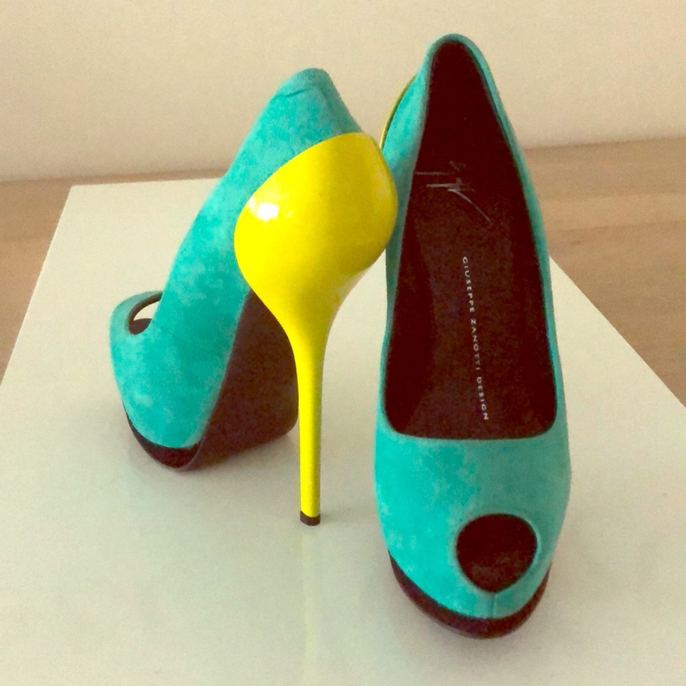 Giuseppe Zanotti teal and yellow heels